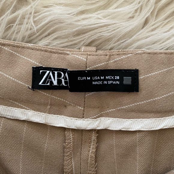 Zara Tan White Pinstripe Medium Waisted Mid Rise Wide Leg Pants Trousers - Picture 11 of 13